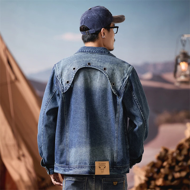 Loose Fit Men's Denim Jacket Casual Washed Outwear Autumn Winter American Retro Style Large Size Men's Clothing