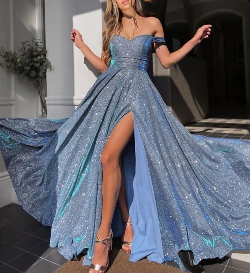 Customized 2024 New Sequin Off The Shoulder Evening Dress High End Luxury Long Euramerican Popular Formal Vestidos Trend Homecom