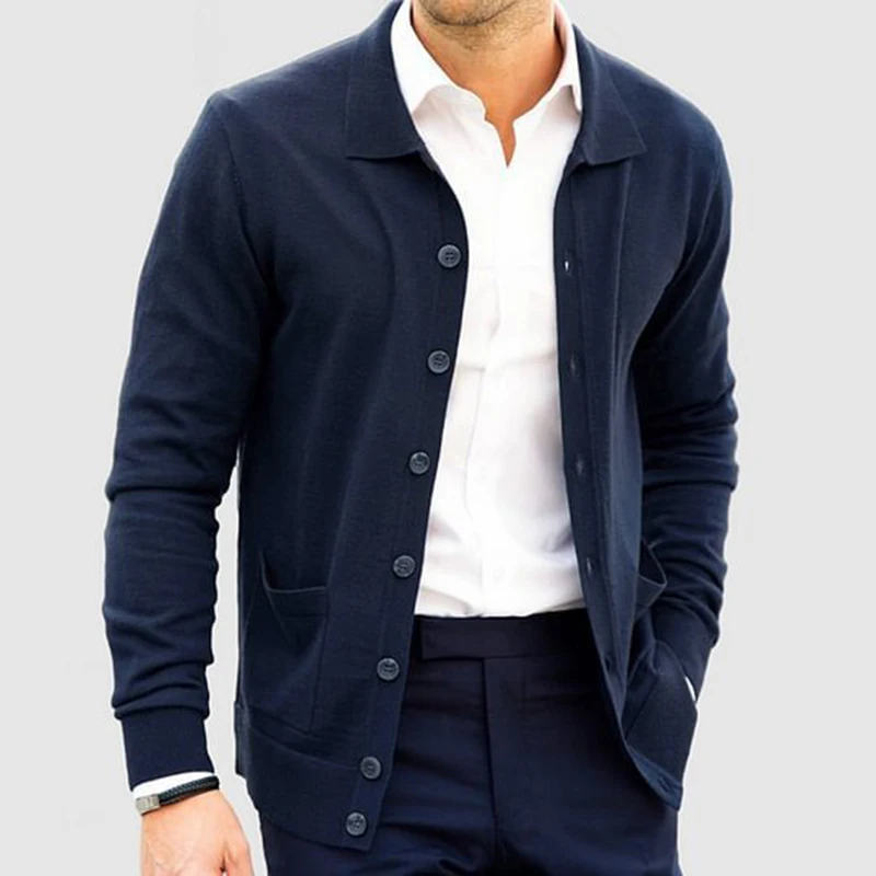 Giacche maglione tinta unita da uomo per il tempo libero quotidiano Primavera Autunno Cardigan casual con bottoni Top da uomo Maglioni vintage con colletto rovesciato
