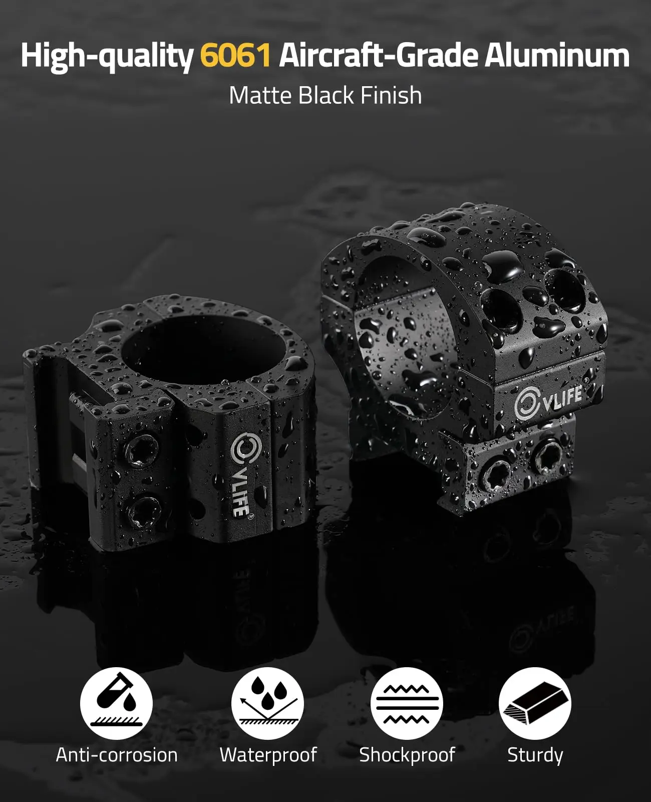 Anelli di ambito CVLife Ottica Ottica Riflescope Montaggio di montaggio da 1 pollice Tubo da 0,76 pollici Heigth 2 pezzi per binari picatinny