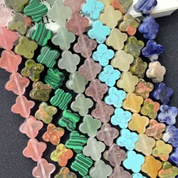 12MM Natural Stone Clover Shape Turquoises Aventurine Jades Tiger Eye Spacer Beads For Jewelry Making DIY Bracelet Accessories