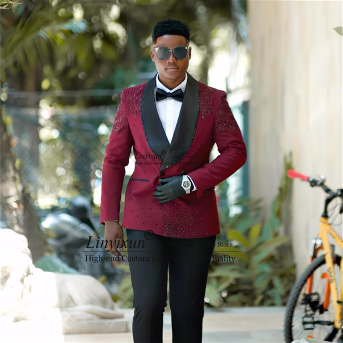 Glitter Sequins Diamond Men Suits Customized Groom Party Male Blazers 2 Piece Sets Wedding Tuxedos Double Breasted Ropa Hombre