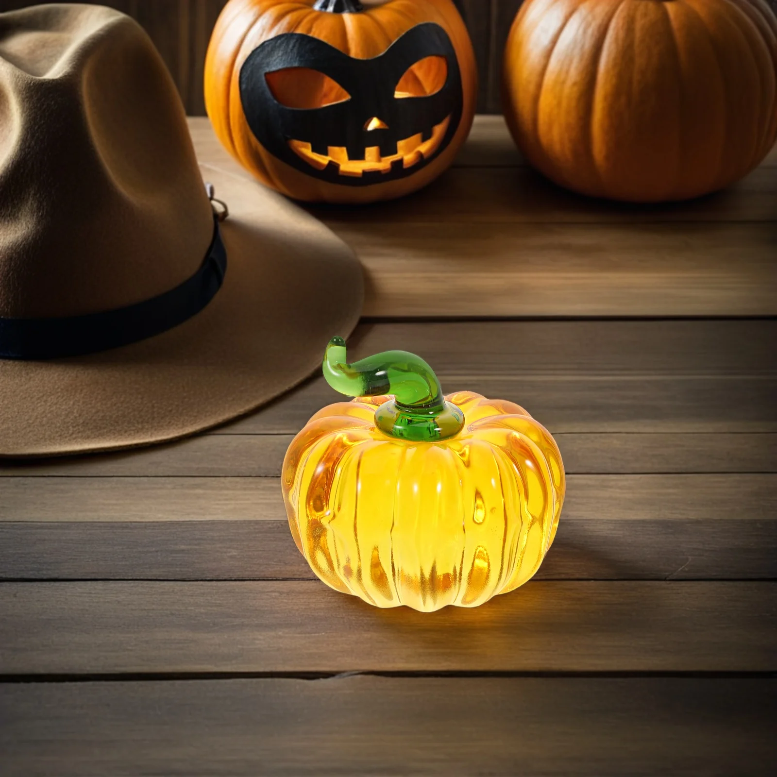 

4Pcs Mini Crystal Pumpkin Decor Thanksgiving Halloween Table Ornament Small Decorative Fall Harvest Accent Home Decoration