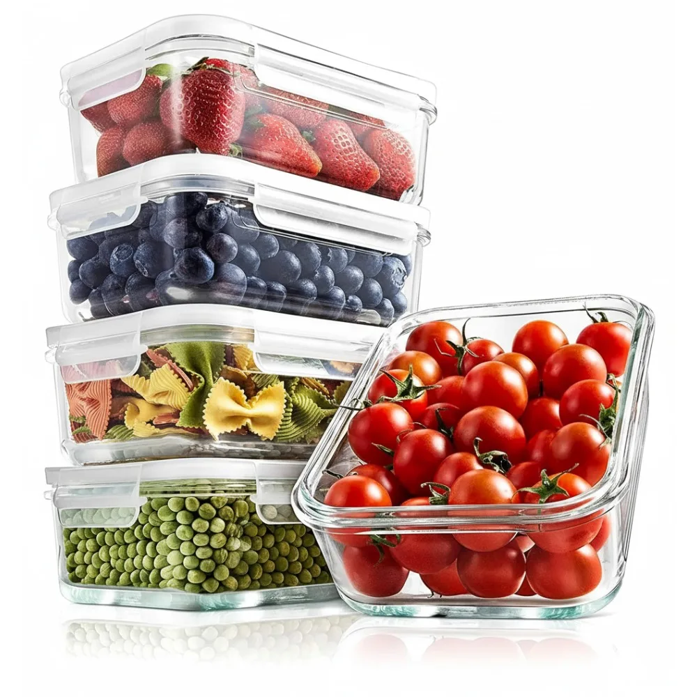 

10-Piece Glass Food Storage Containers Set, BPA-Free Airtight Lids, Stackable Meal Prep for Home & Office
