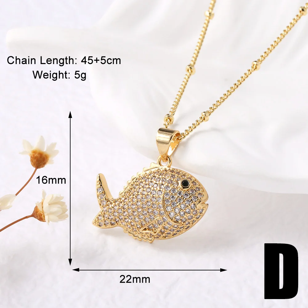 FLOLA 絶妙なクリアクリスタル魚ロブスターネックレス女性のためのゴールドメッキてんとう虫ネックレス CZ ジュエリーギフト nkeb290