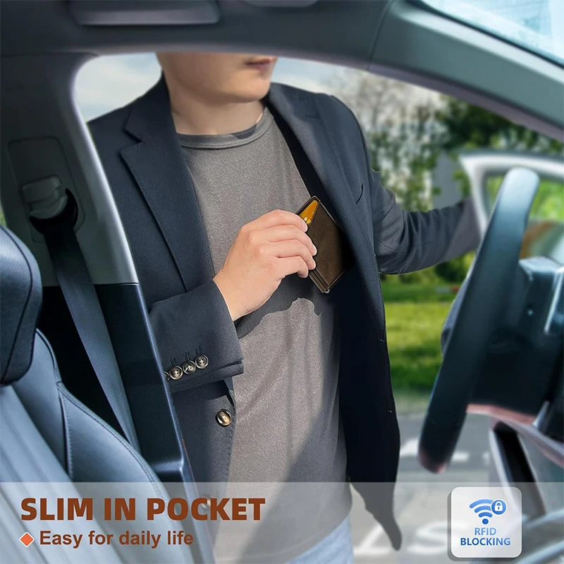 Men's Card Bag Ultra-Thin Flip Leather Wallet With Clip RFID Anti-theft Brush Large Capacity Fashionable Aluminum Box Wallet