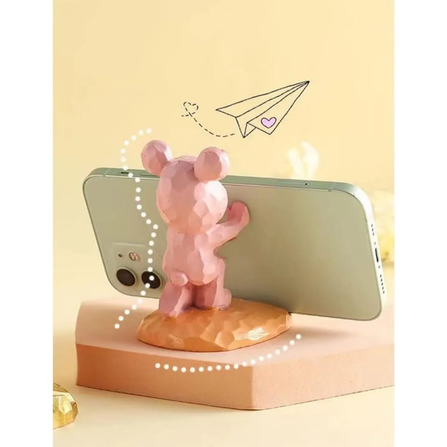 Bear Mobile Phone Stand for Tablet PC,Resin Desktop Decor＆Storage Display for The Lazy to Follow Drama (Pink)