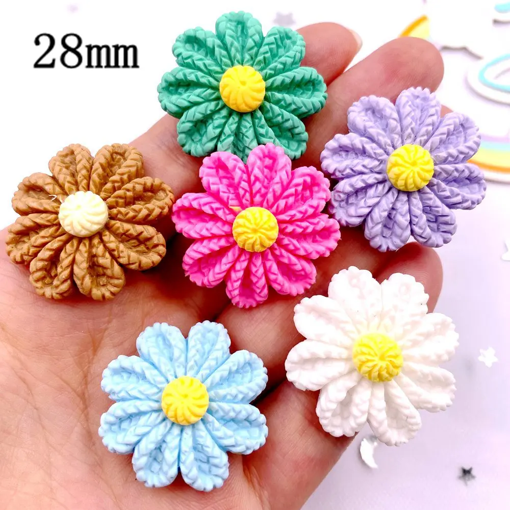 Resin Kawaii Colorful Painted Woolen thread flower Flatback Stone Scrapbook Figurines 8PCS DIY Bow Decor Accessories Crafts OM4