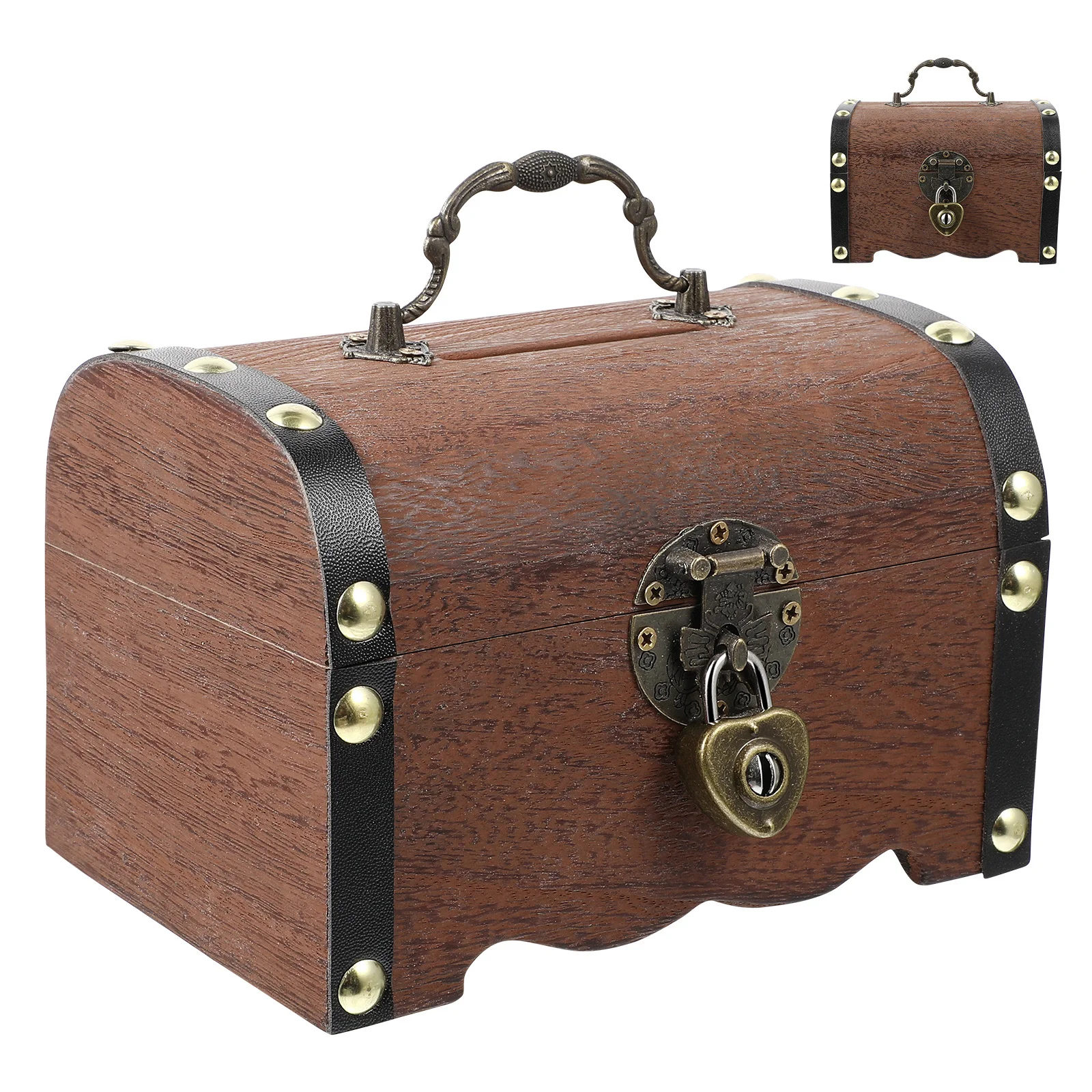 

Elegant Vintage Treasure Storage Box with Metal Lock Fine Craftsmanship Wooden Case for Coins Keepsakes Gift Idea