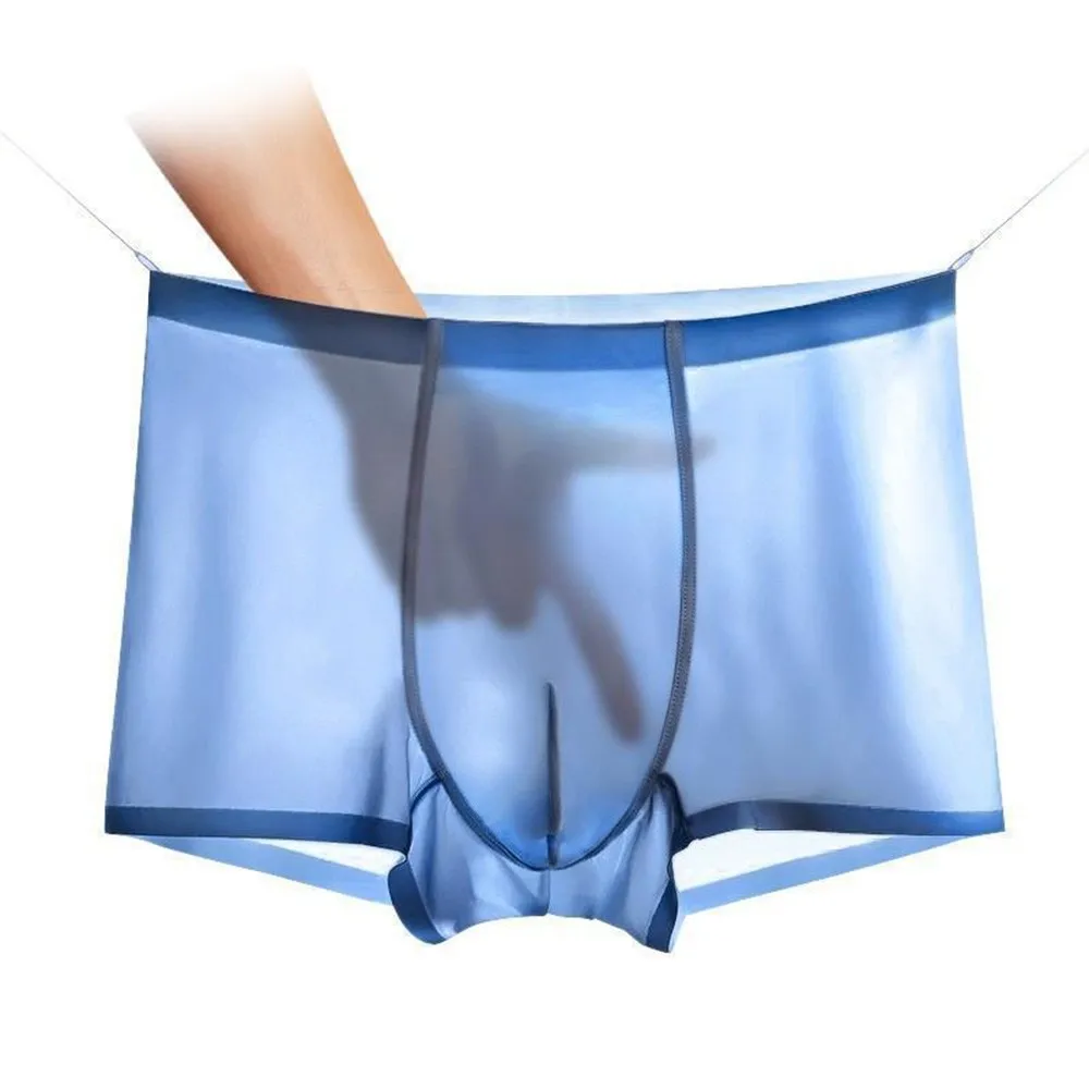 Sexy Men's Transparent Boxers Bulge Ice Silk See Through Underpants Men Elastic Underwear Low Waist Panties Lingerie Intimates