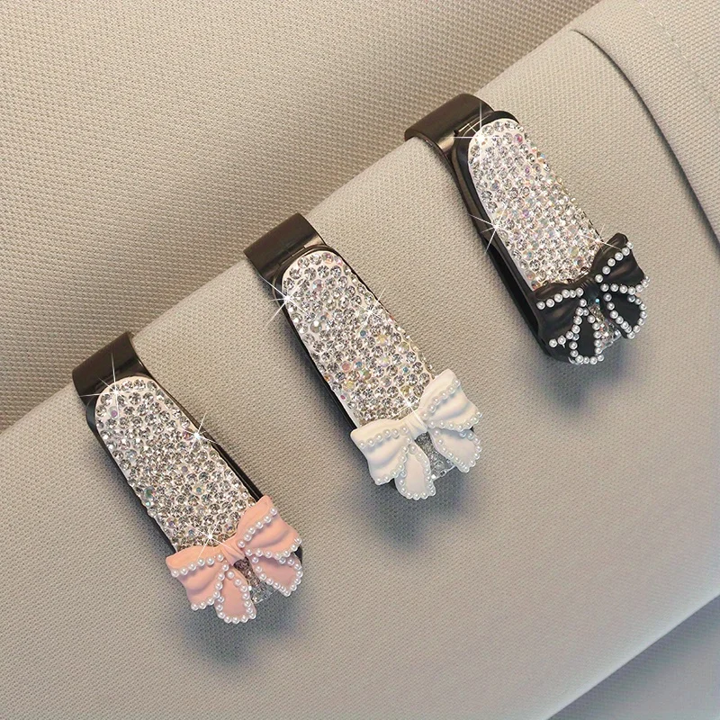 Cute Rhinestone Glasses Clip with Sparkling Rhinestone Glasses Holder This Portable Accessory Adds a Touch of Crystal Decoration to Your Car.