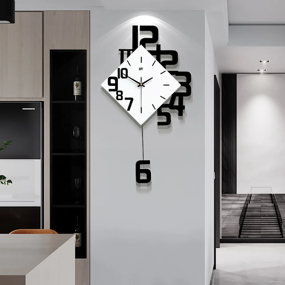 

Stylish and Minimalist Living Room Wall Clock, Nordic Creative Home Clock, Wooden Silent Decoration Clock