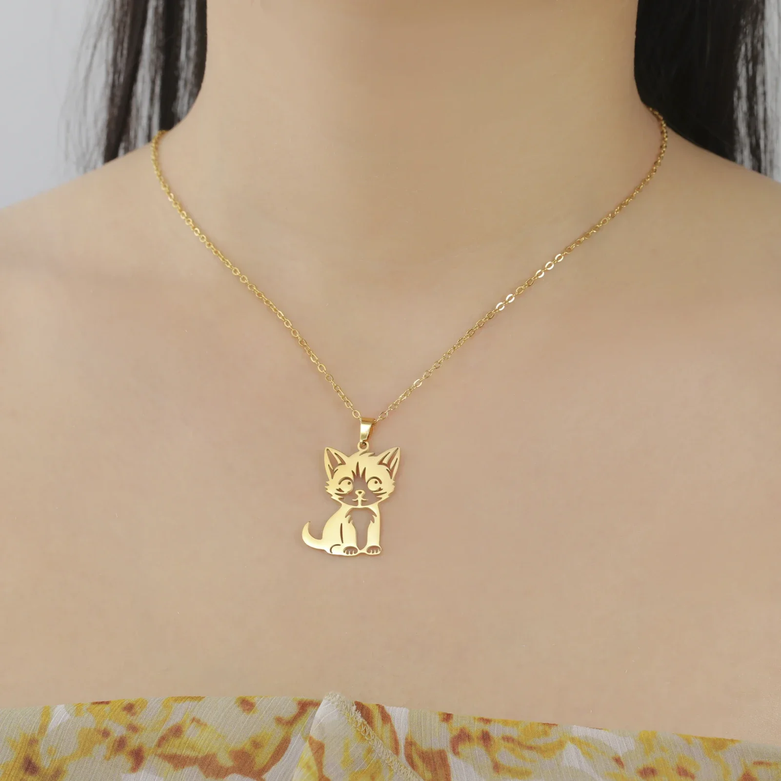 Skyrim Cat Kitten Pendant Necklaces Stainless Steel Gold Color Chain Necklace Cute Animal Jewelry for Women Girls Birthday Gift 2