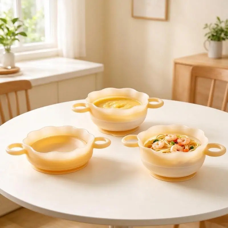 Baby Silicone Suction Bowl with Soft Flexible Integrated Body for Early Feeding Practice, Baby Rice, Fruit, Family A2UB