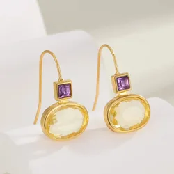 Orecchini pendenti rotondi con ciondolo Orecchini color oro con pietra verde viola Gioielli da donna