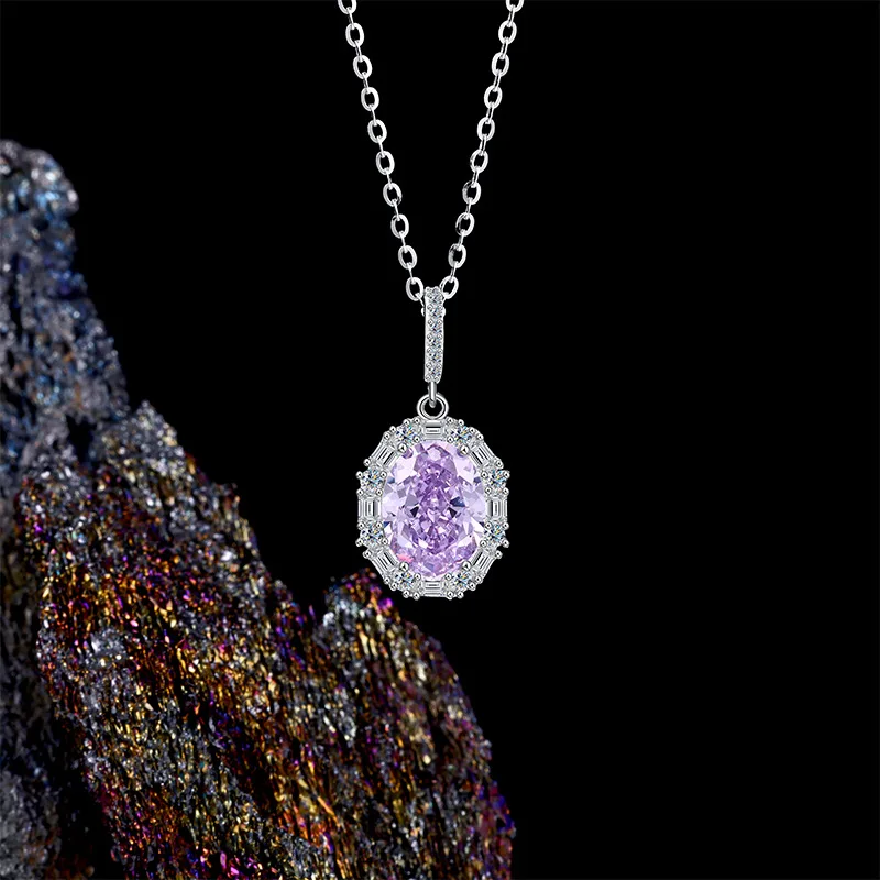

S925 Silver Water Drop shaped Color Treasure Amethyst Necklace High Grade Light Luxury Necklace Christmas Valentine's Day Gift