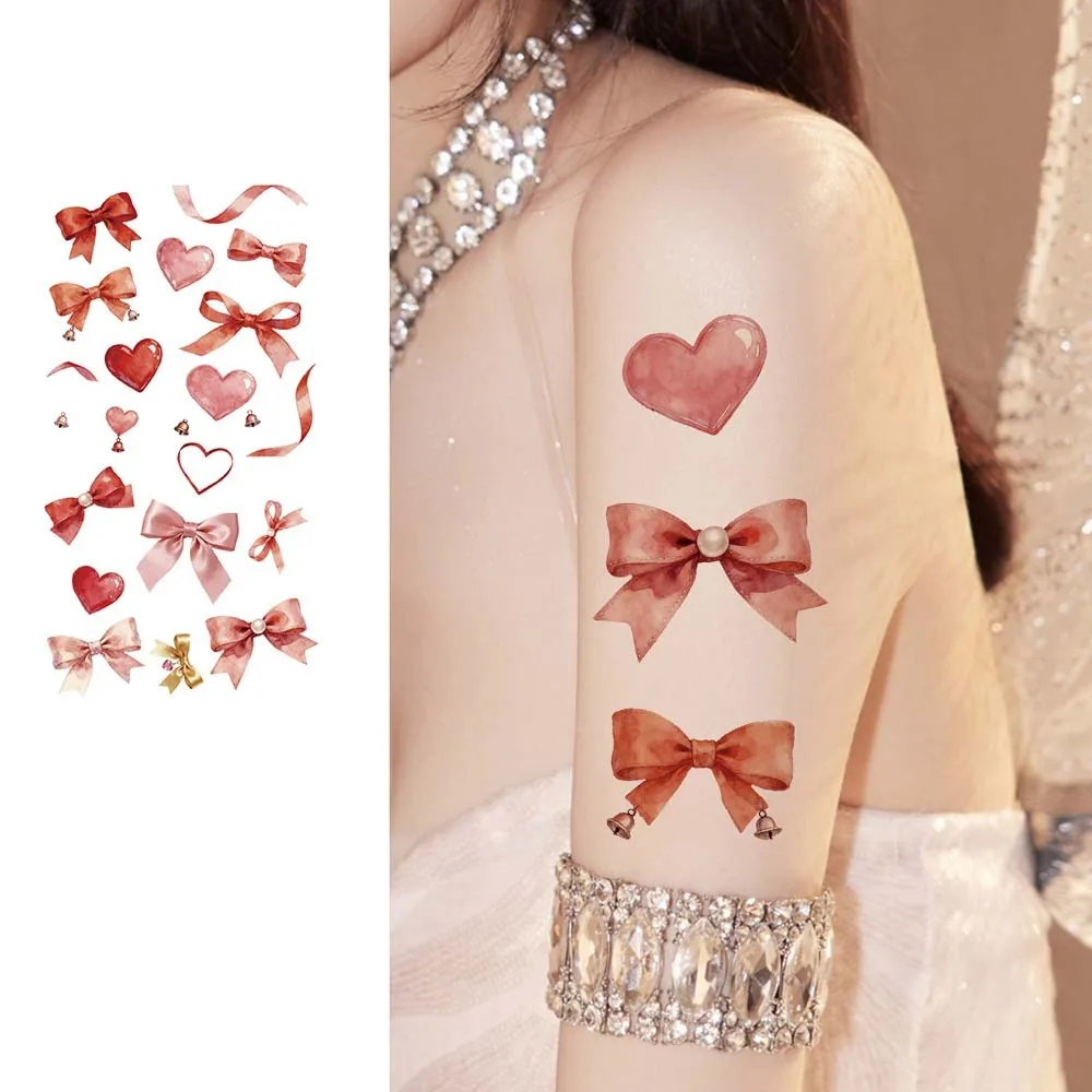 

Arm Leg Facial Art Colorful Bow Tattoo Stickers Waterproof Love Heart Face Temporary Tattoos Pink Bowknot Ribbon Long Lasting