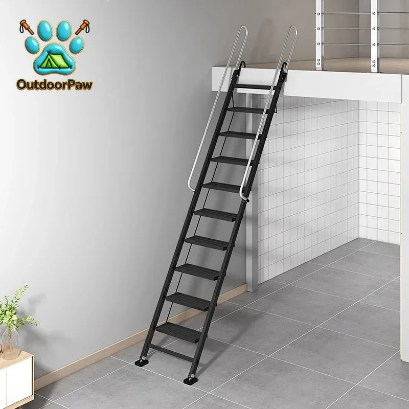 Household folding ladder attic lifting indoor and outdoor thickened aluminum alloy 12-step dormitory multifunctional telescopic