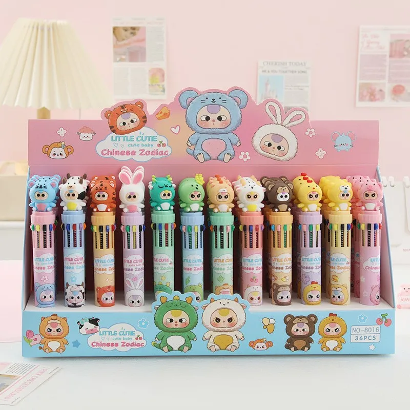 

Baby Three 36pcs Ballpoint Pen Cartoon 10 Color Ballpoint Pen 0.7mm Multicolor Pen Students Learn Stationery