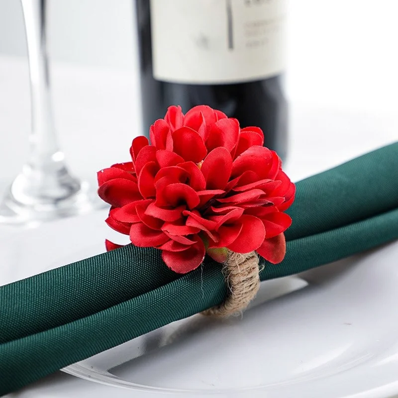 4pcs/pack Flower Napkin Ring Napkin Holder Dinner Table Decorations Wedding Valentine\'s Banquet Lily Chrysanthemum Rings