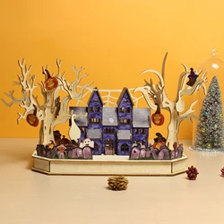 DIY Wooden Model Building Kits Halloween Castle Casa Jigsaw Puzzles 3D Puzzle Toys for Children Birthday Gifts Home Decoration