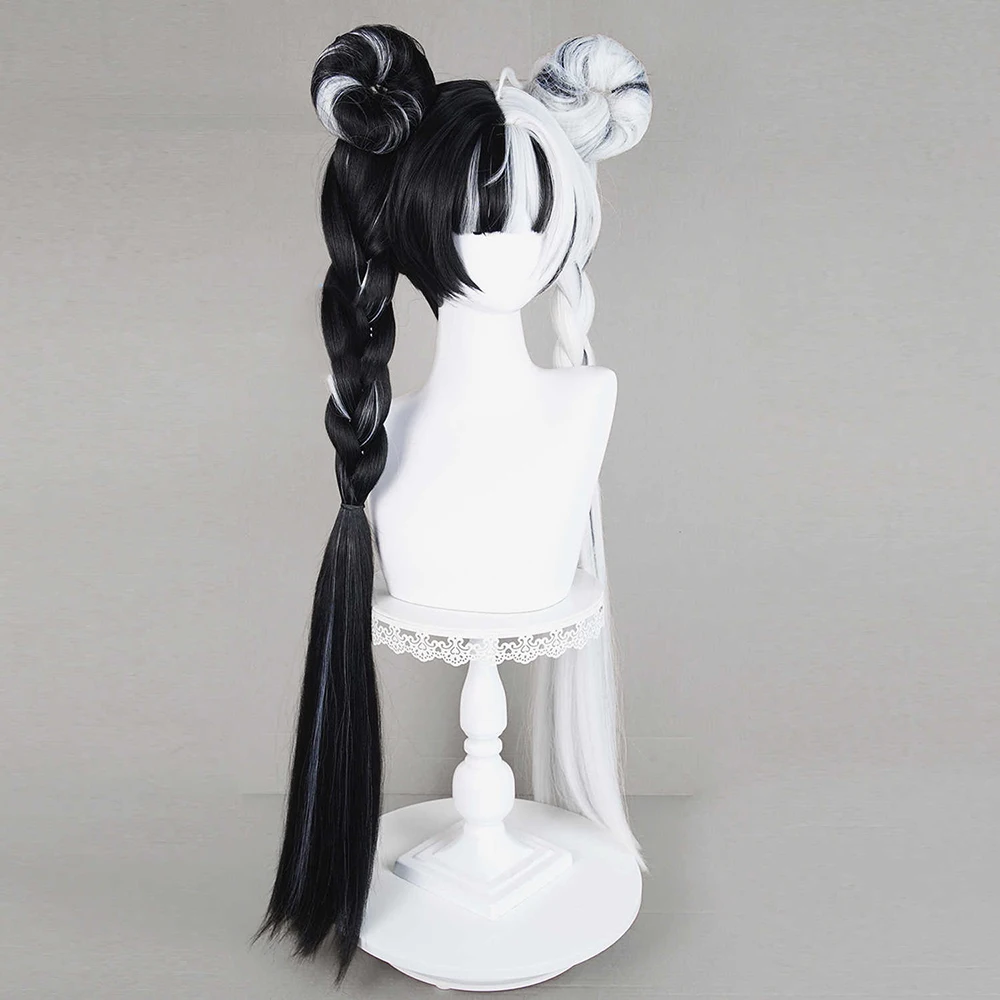 لعبة Zenless Zone Zero Dialyn شعر مستعار تأثيري أسود أبيض طويل الشعر مقاومة للحرارة شعر مستعار اصطناعي كرنفال دعامة الهالوين #3