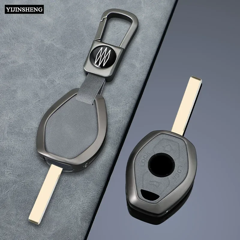 Metal + Leathe Car Key Case Cover Fob Skin Holder Shell for BMW X5 E53 X3 F83 E46 E39 E38 E60 E63 E61 E64 Z3 Z4 E85 E86 M5 325i