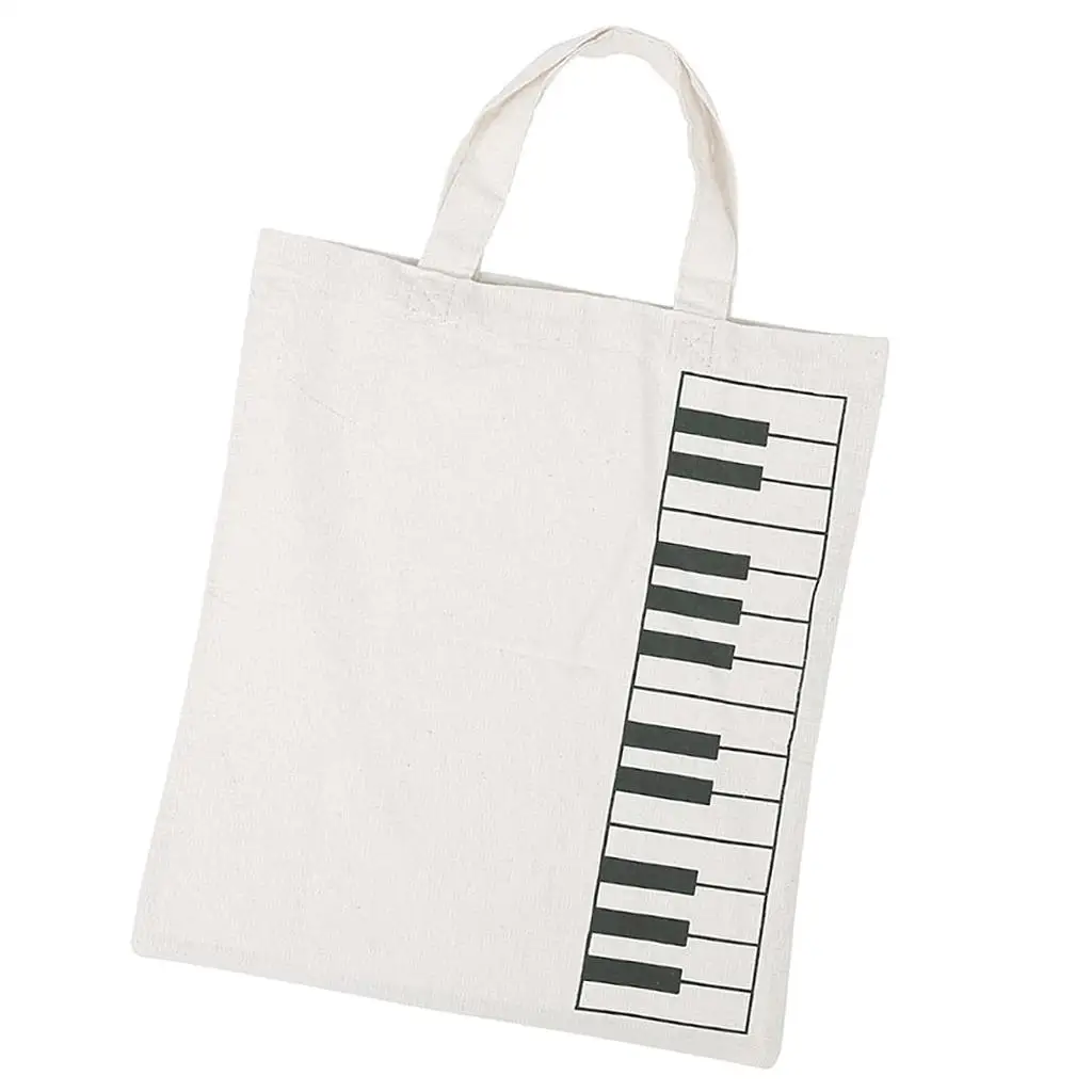 Cute Piano Keys Cotton Tote Bag Large Capacity Musical Score Handbag Women Bag for Books Shopping and Travel