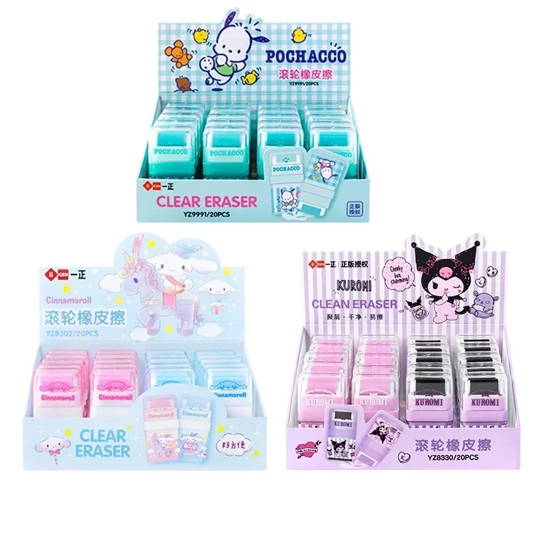 Roller Eraser 10-20pcs Sanrio  Student Stationery Kuromi Cinnamoroll Kawaii Pupil Cute Creative Rubber Wholesale Boxed Clean Wip