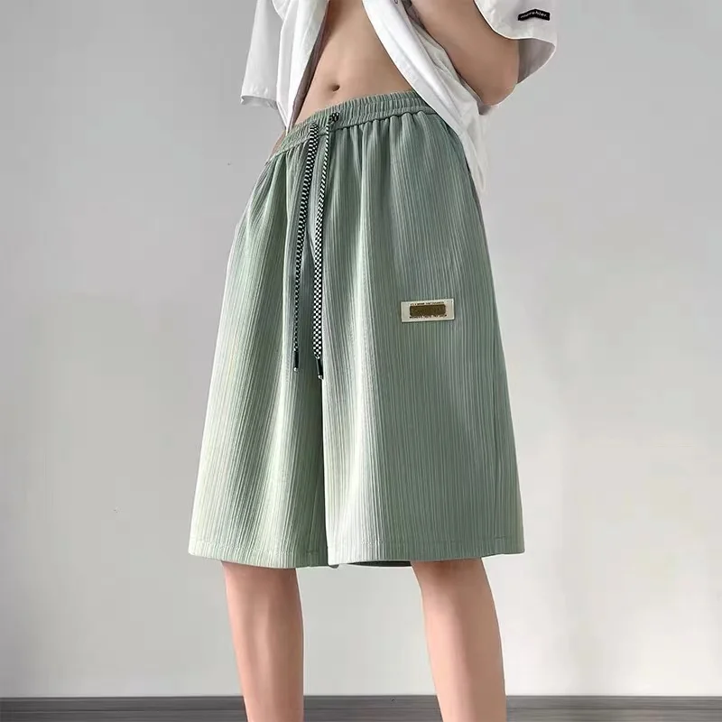 

Мужские тонкие повседневные брюки из ледяного шелка Qui Dry, свободные пляжные брюки, летние дышащие молодежные активные брюки длиной пять четвертей