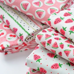 145x50cm Handmade Pink Strawberry Cotton Fabric for DIY Clothing, Ins Countryside Dress for Baby and Pet Cloth