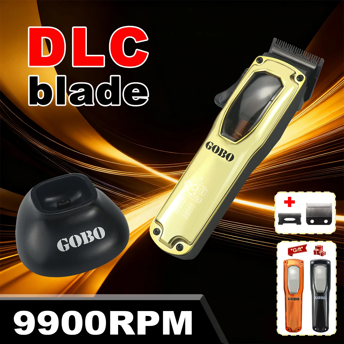 

Профессиональная машинка для стрижки волос для мужчин, 9900 об/мин, магнитный мотор, ЖК-машина для стрижки волос, USB-зарядное устройство, триммер с лезвием DLC, машина GOBO