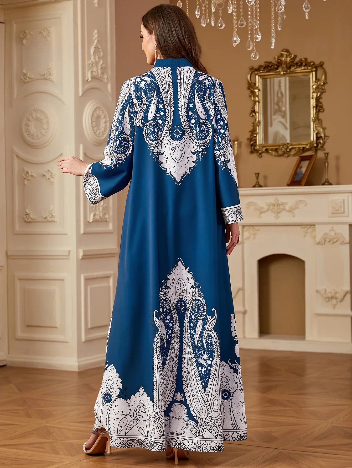 دبي عباية كم طويل فستان مطبوع عليه زهور للنساء المسلمات تركيا قفطان كيبيا قفطان مغربي فام رداء إسلام جلابية رداء #6