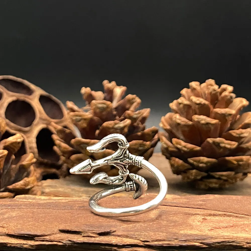 Vintage Sea King Trident Adjustable Ring Fashionable Men's Dominance Sea God Weapon Ring Anniversary Christmas Gift Decoration J