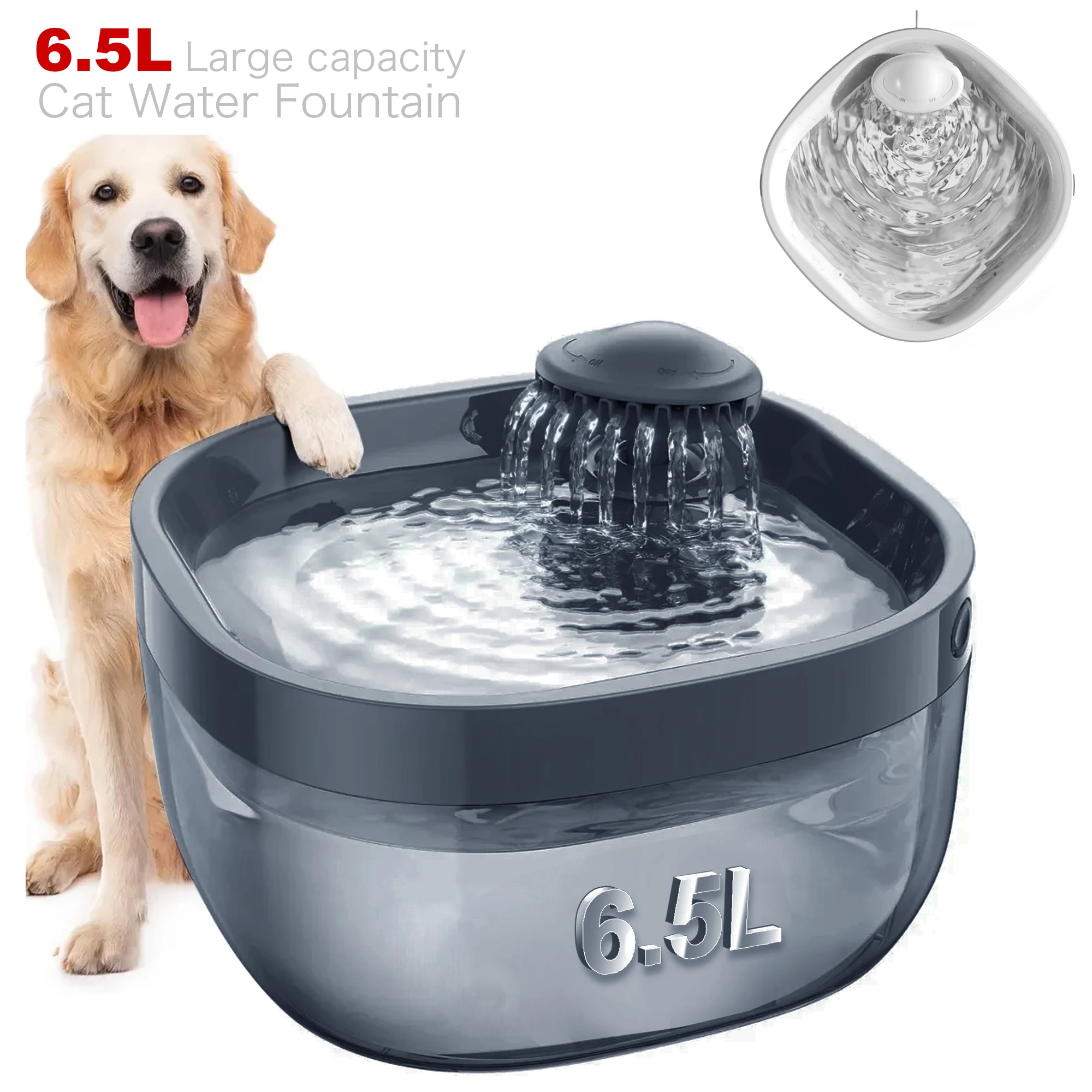 6.5L Cat Water Fountain Pet Silent Water Pump Drinker for Cats Anti-Spill Wide Water Tray Auto Feeder Puppy Kitty Pet Accessory