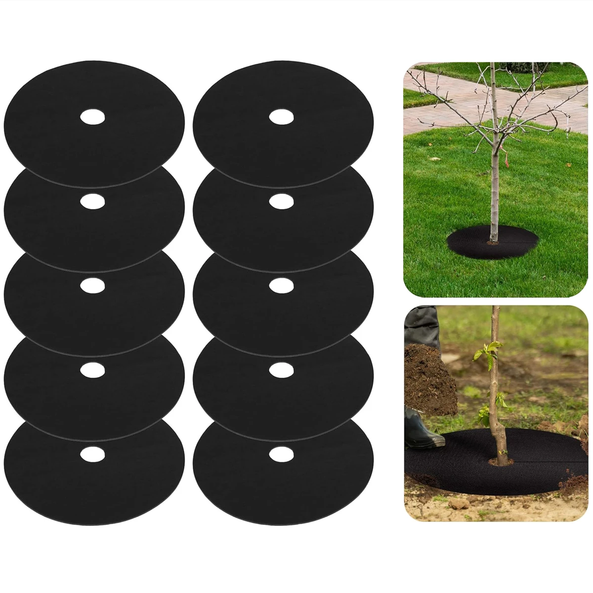 10pcs Non-Woven Tree Mulch Ring, Degradable Tree Protector Mat, Reusable Tree Weed Barrier Mat for Weed Control Root Protection