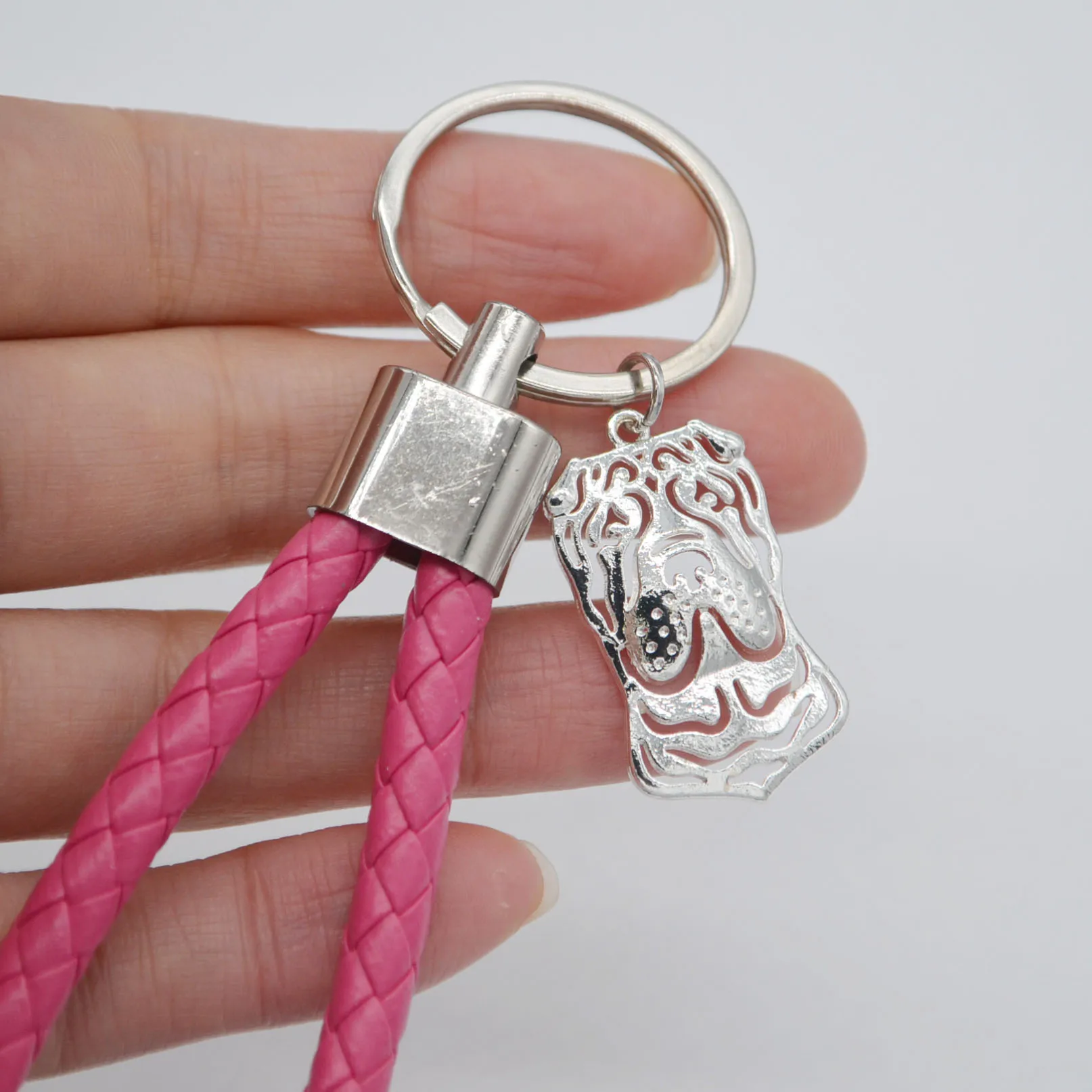 Dog Key Chains Alloy Charm Chinese Shar Pei Pet Keychain Women‘s Jewelry Leather Cord Pendant Key Rings Birthday Gift