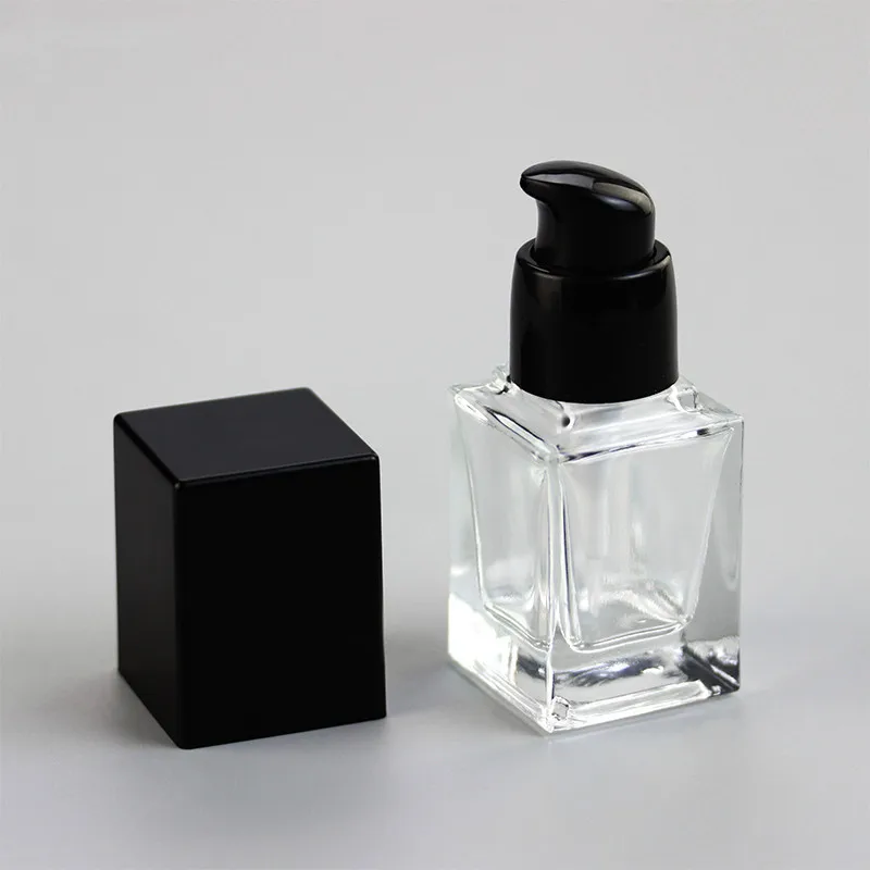 15ml 30ml 40ml Square Liquid Foundation Clear Glass Bottle Essence Emulsion Refillable Bottles Cosmetic Packaging Container