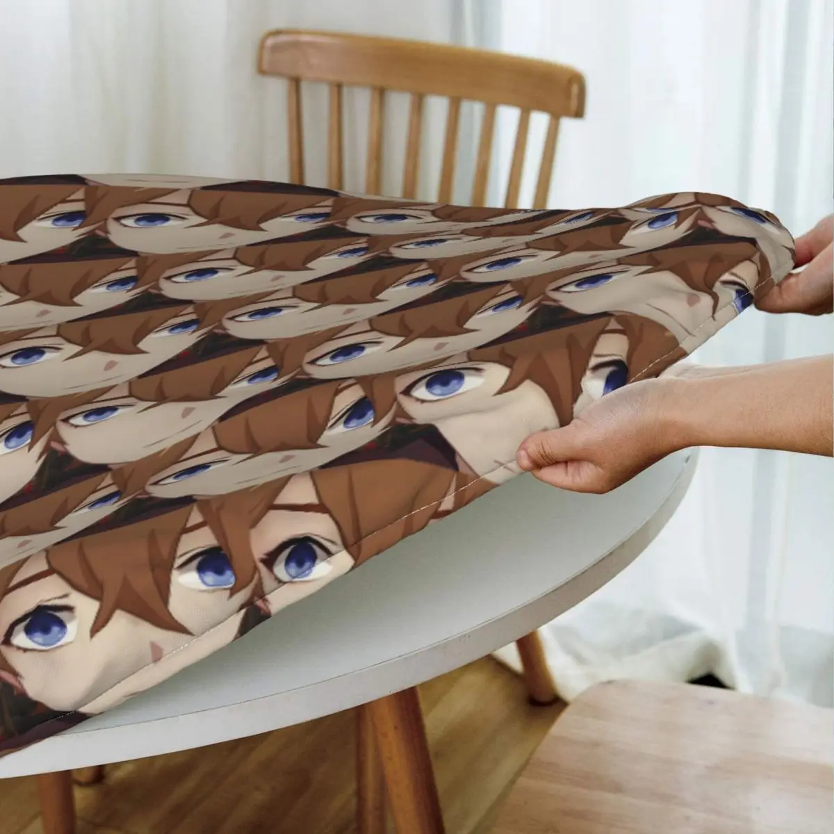 Childe (Tartaglia) Face Mem Waterproof Round Tablecloth Oilproof Table Cloth for Kitchen Events Dining Table Cover