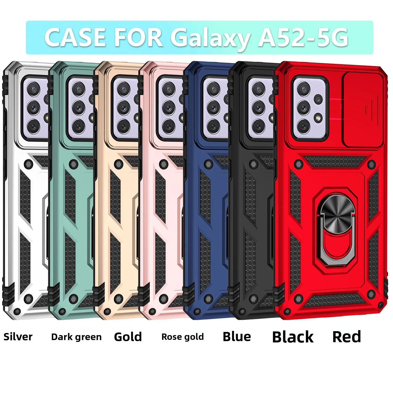 

Shockproof Phone Case for Samsung A52 Ultra with Magnetic Ring Holder Kickstand Metal Silicone Protective Cover