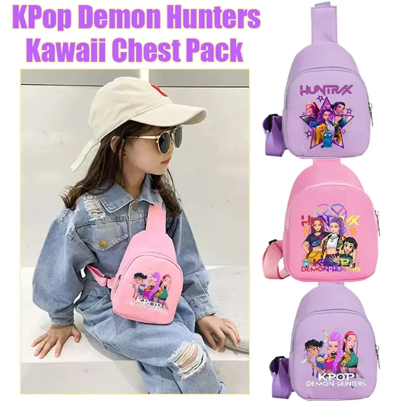 حقيبة صدر K-pop Demon Hunters Kawaii - حقيبة كتف كرتونية أنيمي، حقيبة كروس محمولة لهدايا الأولاد والبنات والطلاب