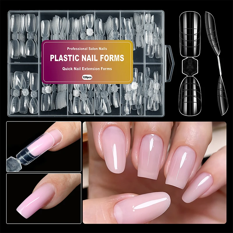 120 Pcs/Box 2 In 1 Nail Forms Mold Building Reusable Nail Extension Forms For Builder Gel Press On Nails Design Salon DIY Tools