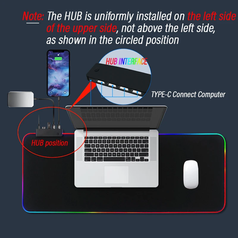 Imagem -06 - Personalização Rgb Luminous Mouse Pad Enorme Tapete de Mesa Roge Extensões do Hub Usb Portas Led com Luzes Deslumbrantes