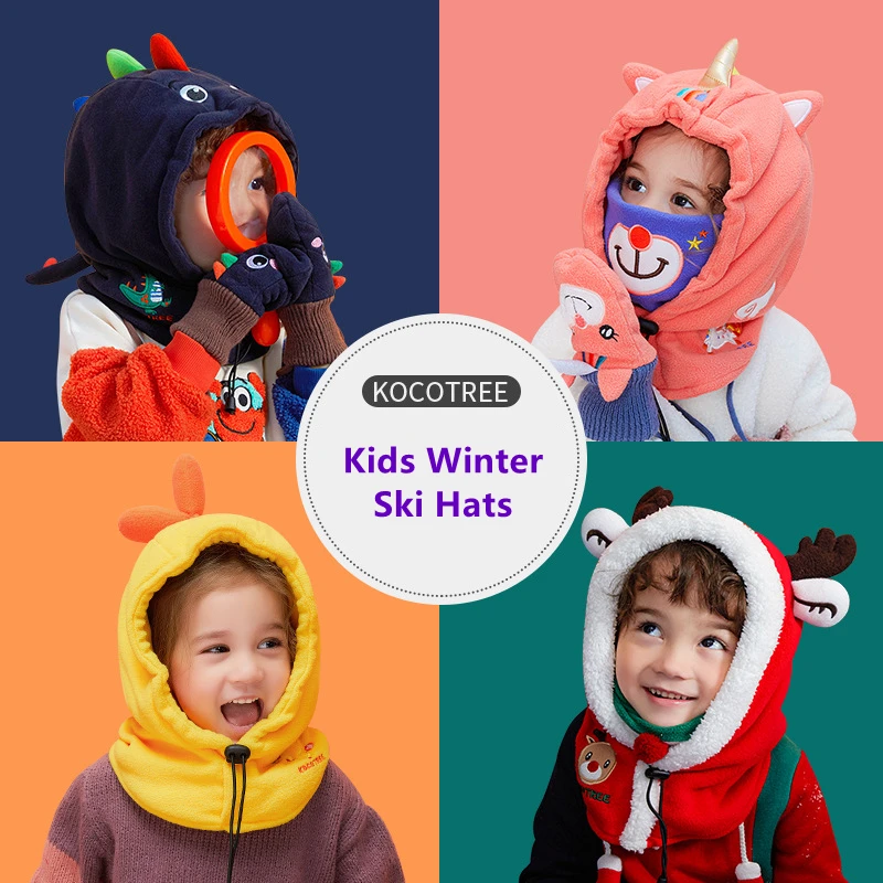 Kocotree Kids Winter Ski Hats Christmas Gift Lovely Warm Cartoon Soft Hat With Face Mask Caps For Children Boys Girls Warm Hat