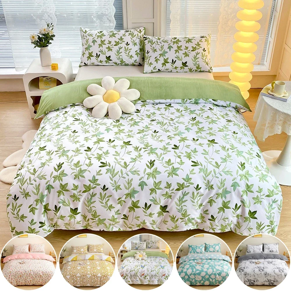 3/4pcs Set Plant Print Pattern Cover with Pillow Case Bed Cover Nordic Comforter Bedding Set Quilt Cover Queen/King Double Bed