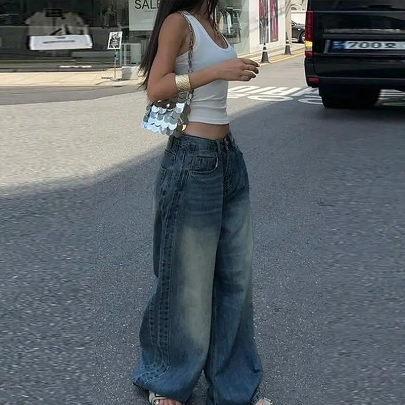 Calças jeans largas de grandes dimensões para mulher y2k harajuku hip-hop vintage pop gótico cintura alta calças largas streetwear