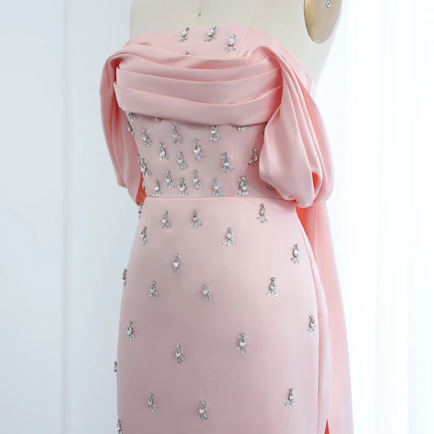 Sharon Said-vestido de noche de lujo para mujer, color rosa bebé, con hombros descubiertos, boda, Arabia Saudita, Dubái, vestidos formales largos para fiesta de graduación SS500 personalizados