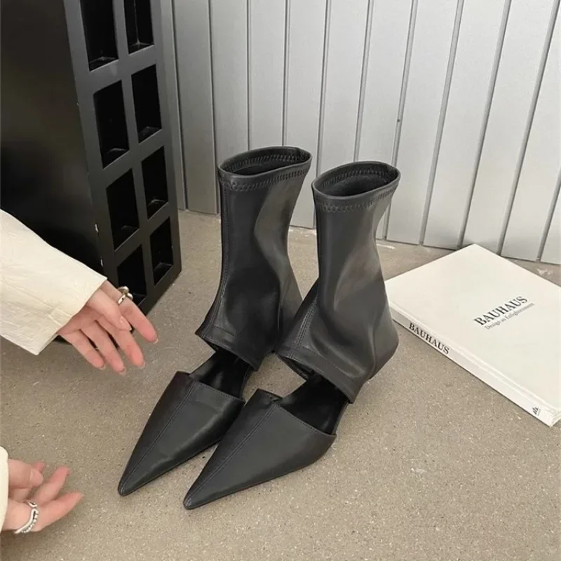 

Spring New Pointed Hollowed Out Cool Boots Boots Sleeve Elastic Women's Boots Stiletto Fashion Shoes 여성단화 Botas de mujer