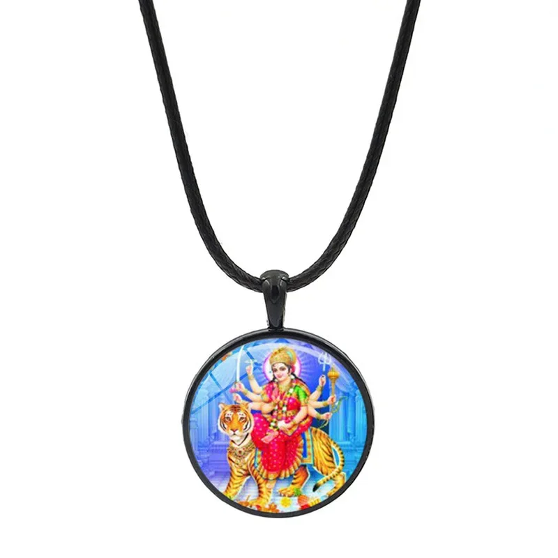 New Product Accessories: Hindu Durga Time Gemstone Leather Rope Necklace, European and American Sweater Chain Pendant Jewelry