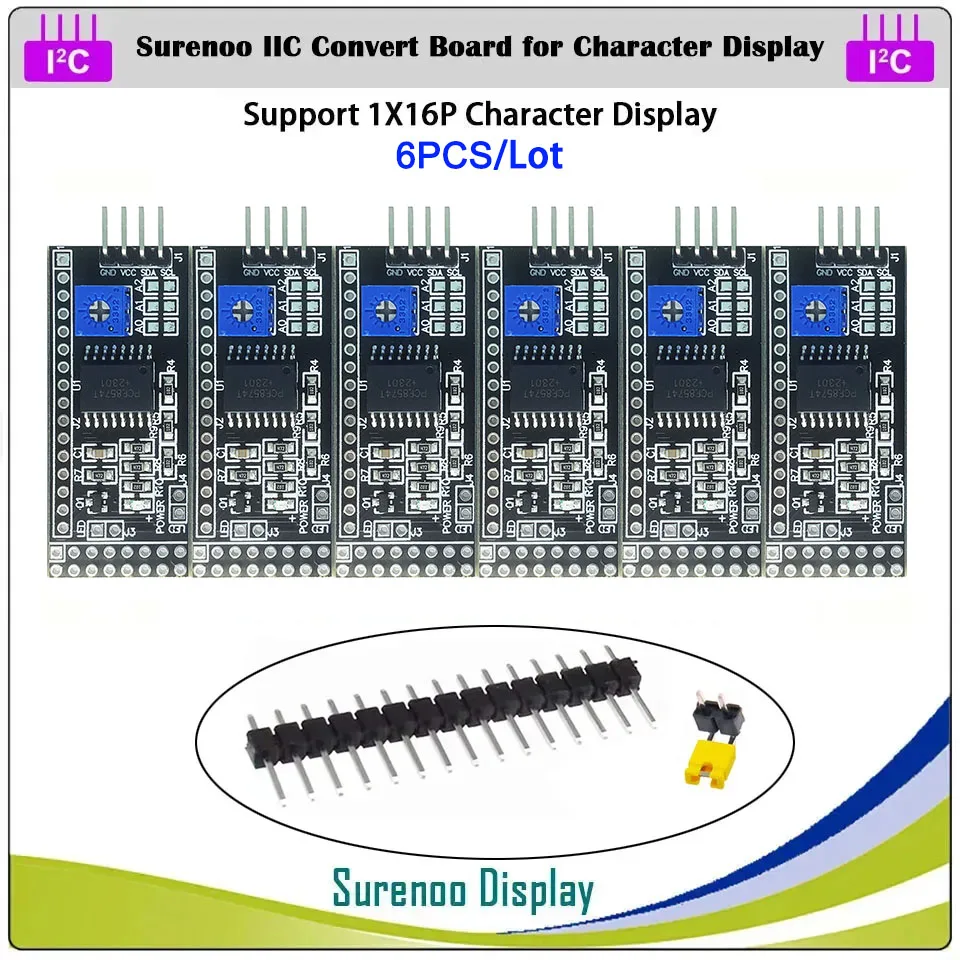 Surenoo Serial IIC I2C TWI Convert Board Module dla 0802 1601 1602 2002 4002 1604 2004 Character LCD Module Display OLED VFD